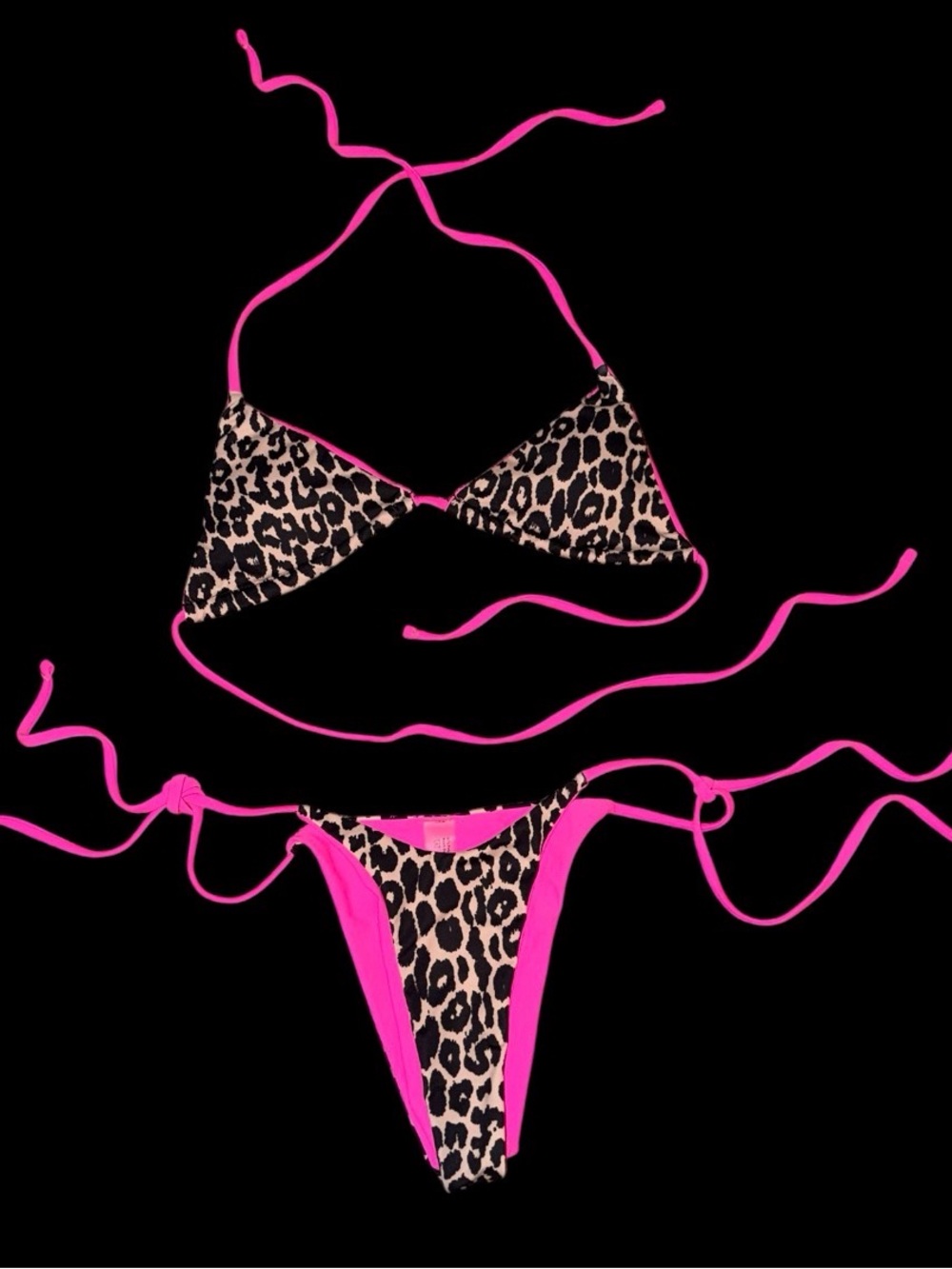 Leopard Print Triangle Bikini with Hot Pink Trim